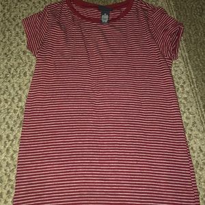 Red and white stripped short sleeved t-shirt